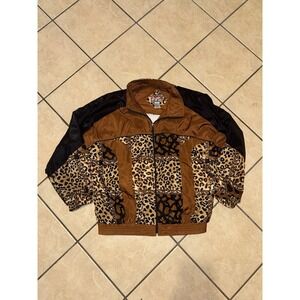 Vintage Angel Sports L Satin Leopard Patchwork Windbreaker Jacket 90s